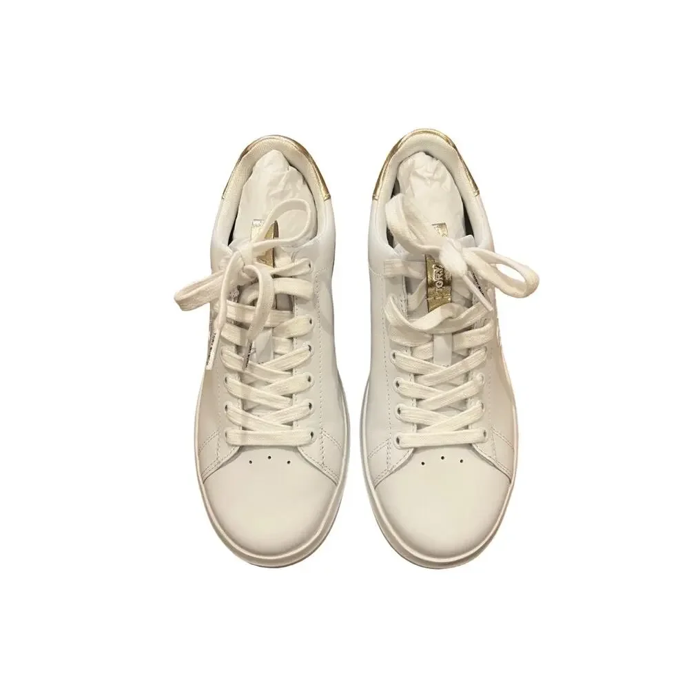 Tory Burch Howell Court Sneaker White Gold Lace-Up Low Top Women's